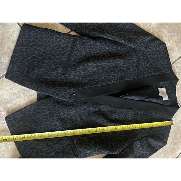 LOFT 6 Animal Print Lined Short Blazer Jacket Black Grey - Picture 4 of 5